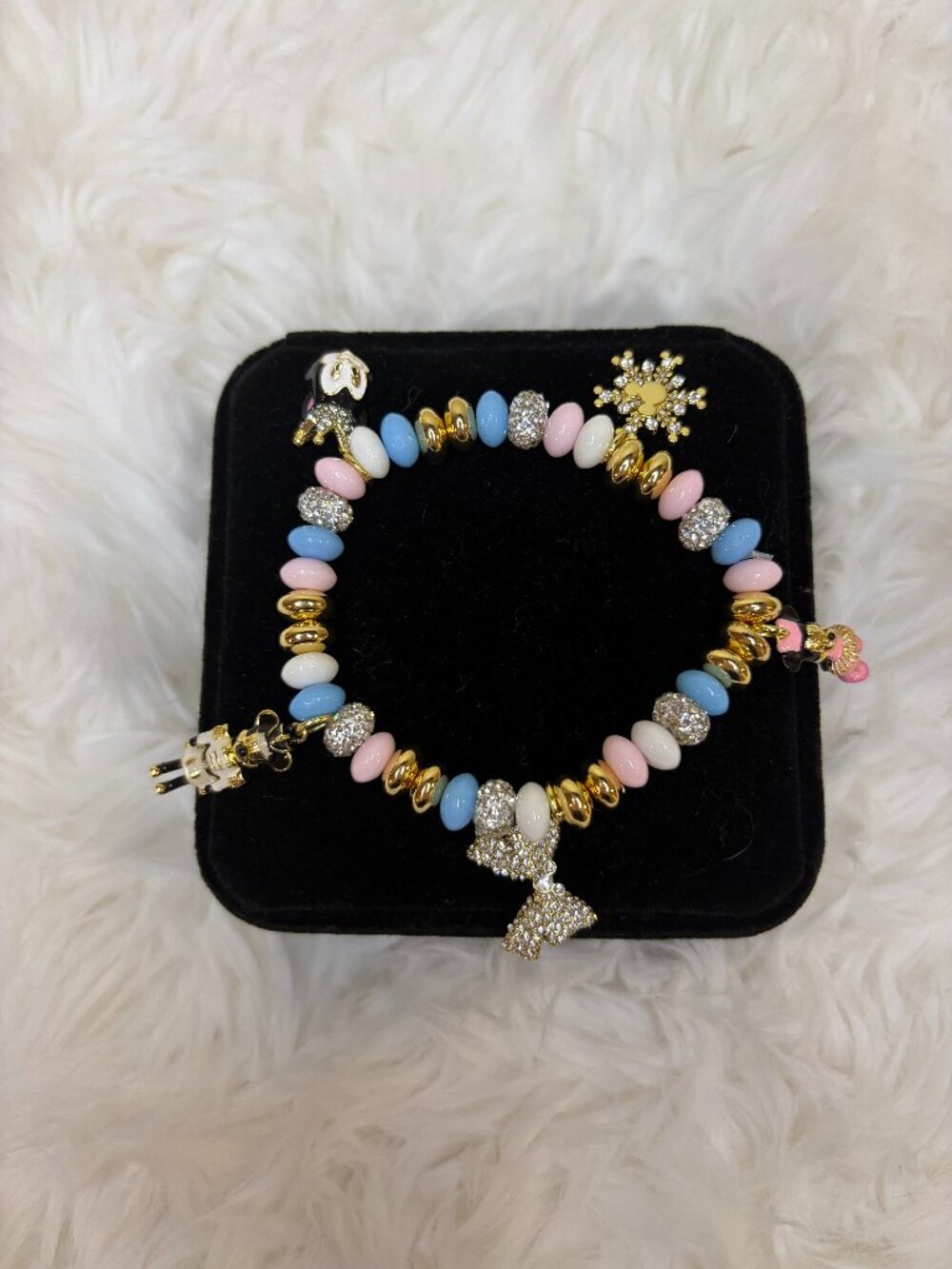 BaubleBar Disney Mickey Minnie Nutcracker Charm Bracelet Gold Pastel NEW
